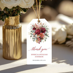 Rustic Burgundy Gold Eucalyptus Autumn wedding fav Gift Tags