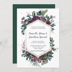 Rustic Burgundy Grey Geometric Floral Wedding Invitation