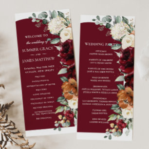 Rustic Burgundy Ivory Burnt Orange Floral Wedding Program