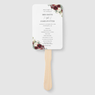 Rustic Burgundy Ivory Floral Wedding Program Hand Fan