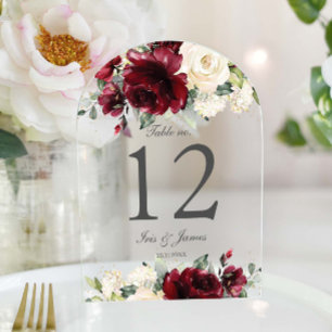 Rustic Burgundy Ivory Floral Wedding Table Number