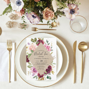 Rustic Burgundy Kraft Colourful Floral Frame Invitation