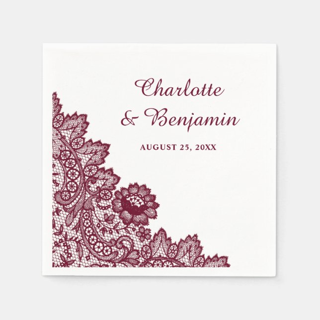 Rustic Burgundy Lace Wedding Napkins (Front)