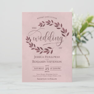 Rustic Burgundy Leaves Elegant Dusty Rose Wedding Invitation