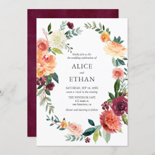 Rustic Burgundy Light Yellow Flowers Wedding Invitation