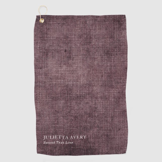Rustic Burgundy Linen Texture Golf Towel (Front)