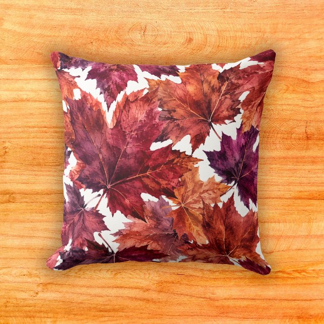Rustic Burgundy Maple Leaf Watercolor Pattern Cushion (Creator Uploaded)