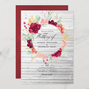 Rustic Burgundy - Marsala and Blush Floral Wedding Invitation