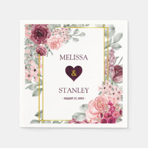 Rustic Burgundy Marsala and Pink Floral Wedding Napkin