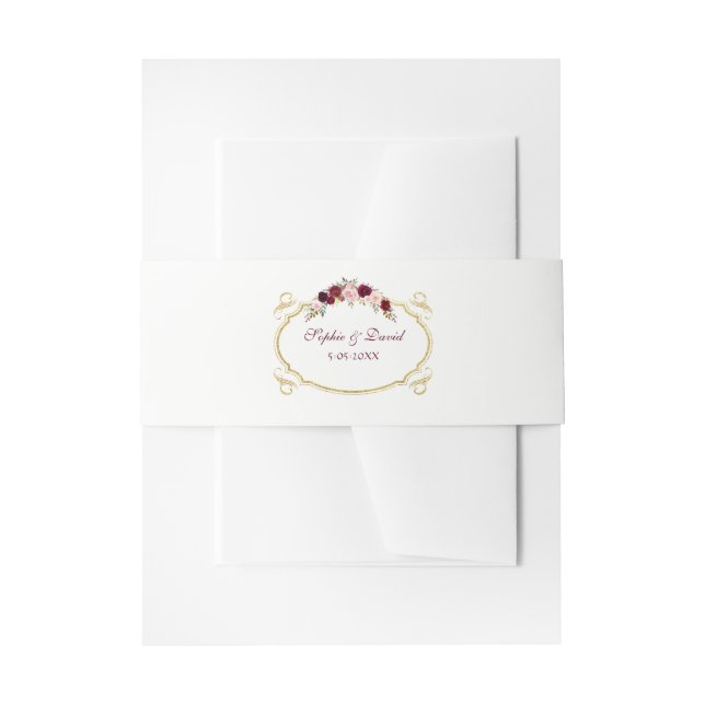 Rustic Burgundy Marsala Floral Fall Wedding Invitation Belly Band (Front Example)
