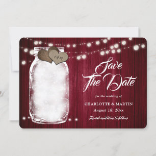 Rustic Burgundy Mason Jar String Lights Wedding Save The Date