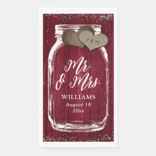 Rustic Burgundy Mason Jar Wood Mr. & Mrs. Wedding Napkin