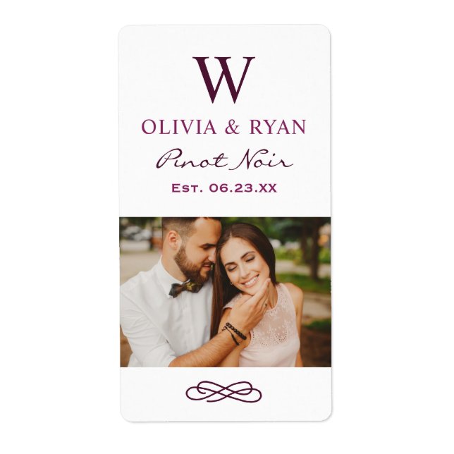 Rustic Burgundy Monogram Wine Wedding Favor (Front)