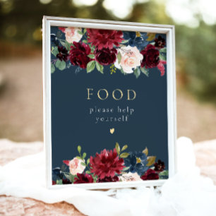 Rustic Burgundy & Navy Blue Floral Food Table Sign