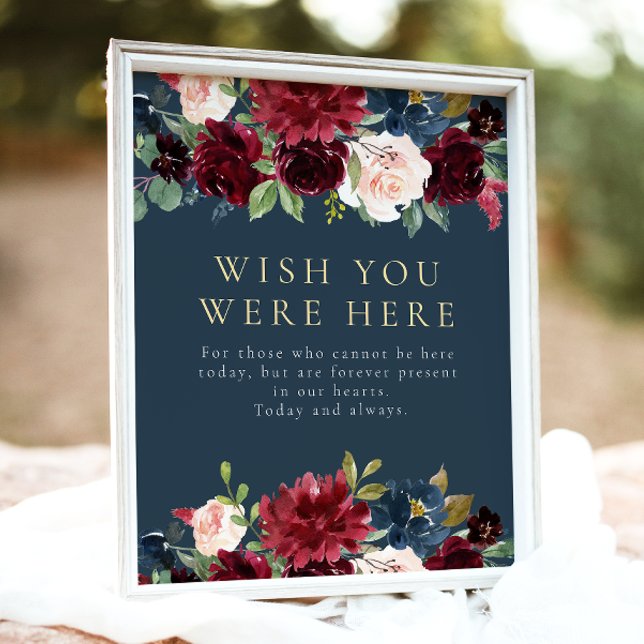 Rustic Burgundy Navy Blue Floral In Loving Memory Poster (Creator Uploaded)