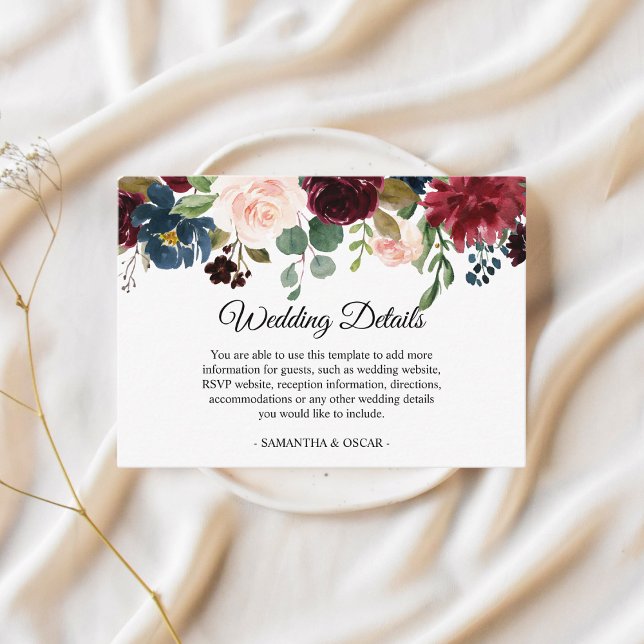 Rustic Burgundy Navy Blue & Red Beauty Flowers  Enclosure Card (Creator Uploaded)