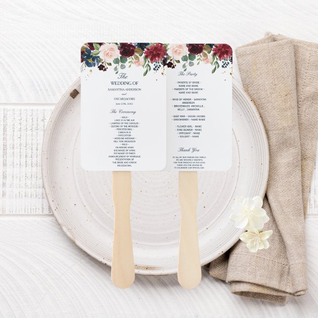 Rustic Burgundy Navy Blue & Red Beauty Flowers  Hand Fan (Creator Uploaded)