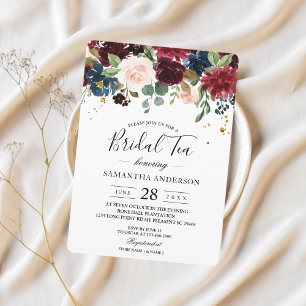 Rustic Burgundy Navy Blue & Red Beauty Flowers Invitation