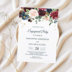 Rustic Burgundy Navy Blue & Red Beauty Flowers  Invitation