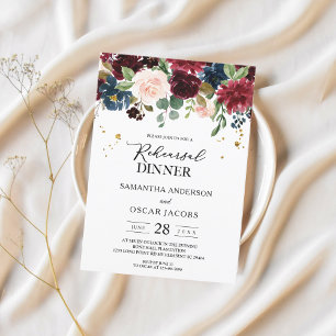 Rustic Burgundy Navy Blue & Red Beauty Flowers  Invitation