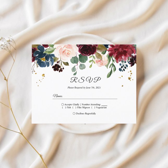 Rustic Burgundy Navy Blue & Red Beauty Flowers  Invitation Postcard (Creator Uploaded)