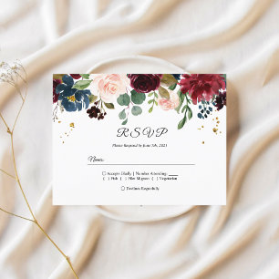 Rustic Burgundy Navy Blue & Red Beauty Flowers Invitation Postcard