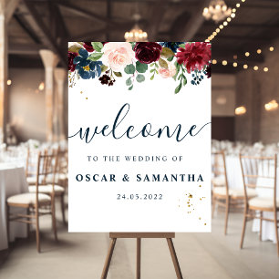 Rustic Burgundy Navy Blue & Red Beauty Flowers  Poster