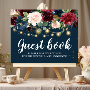 Rustic Burgundy Navy Blue & Red  Flowers & Lights Poster