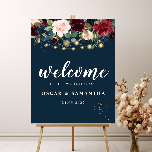Rustic Burgundy Navy Blue & Red  Flowers & Lights Poster (Creator Uploaded)