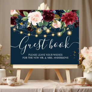 Rustic Burgundy Navy Blue & Red  Flowers & Lights Poster