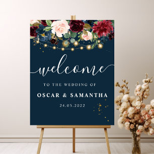 Rustic Burgundy Navy Blue & Red  Flowers & Lights Poster