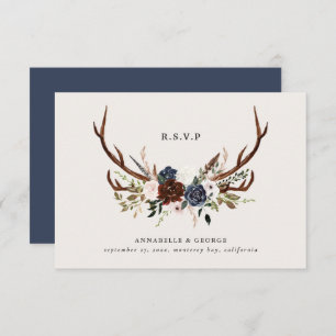 Rustic burgundy navy floral botanical wedding enclosure card