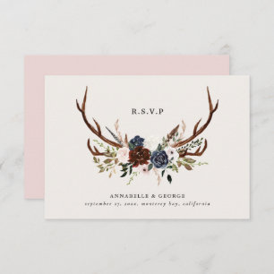 Rustic burgundy navy floral botanical wedding enclosure card