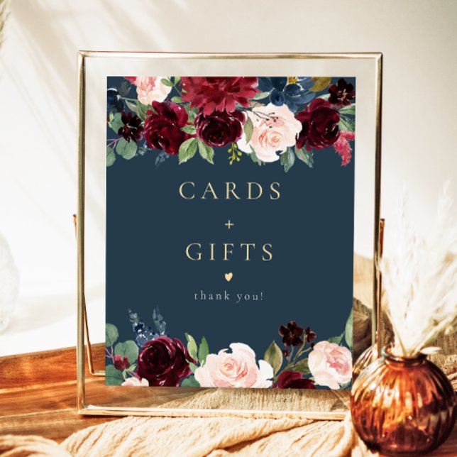 Rustic Burgundy & Navy Floral Cards and Gifts Sign (Creator Uploaded)