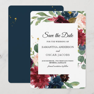 Rustic Burgundy & Navy Floral  Save The Date