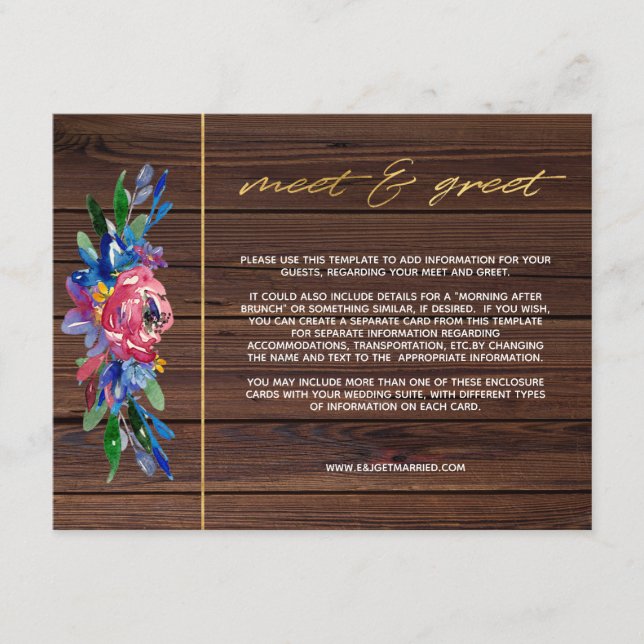 Rustic Burgundy Navy Gold Floral Meet & Greet Encl Enclosure Card (Front)