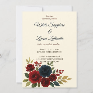 Rustic Burgundy Navy Wedding Invitation
