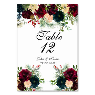 Rustic Burgundy Navy Wedding Table Numbers