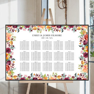 Rustic Burgundy Pink Fall Floral Wedding Seating Poster