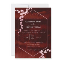 Rustic Burgundy Pink Geometric Floral Wedding Invi