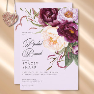 Rustic Burgundy & Pink Peonies Bridal Brunch Invitation