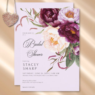 Rustic Burgundy & Pink Peonies Bridal Shower Invitation