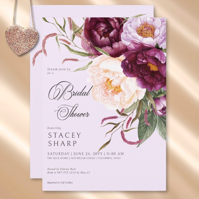 Rustic Burgundy & Pink Peonies Bridal Shower Invitation (Rustic Burgundy & Pink Peonies Bridal Shower Invitation)