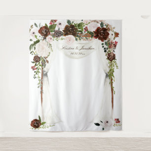 Rustic Burgundy Pink Rose Floral Wedding Tapestry