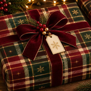 Rustic Burgundy Plaid Wrapping Paper