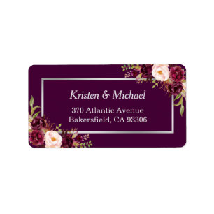 Rustic  Burgundy Plum Purple Floral Silver Grey Label