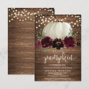 Rustic Burgundy Pumpkin First Birthday Invitation