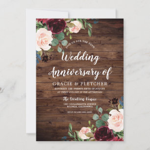 Rustic Burgundy Red All Years Wedding Annivesary Invitation