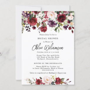 Rustic Burgundy Red Floral Bridal Shower Invitation