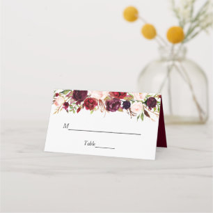 Rustic Burgundy Red Floral Chic Wedding Table Place Card
